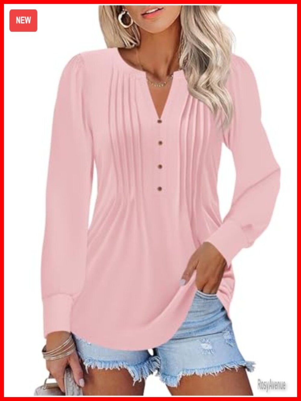 Women's Puff Long Sleeve Pleated V Neck Tunic Top Dressy Fall Shirt